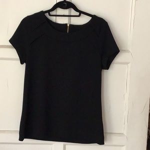 black short sleeve top with zipper in back